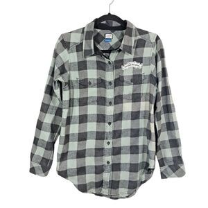 Kavu Shirt Womens Small Plaid Flannel Long Sleeve Button‎ Up Outdoor Elbow Patch